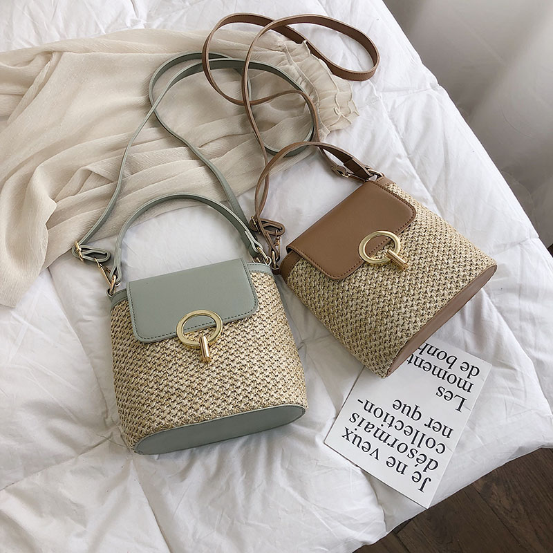 Small Straw Bucket Bags for Women